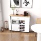 Reversible folding kitchen island cart with rubber wood countertop, wine rack, and adjustable shelves for versatile.