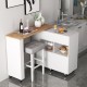 Reversible folding kitchen island cart with rubber wood countertop, wine rack, and adjustable shelves for versatile use.