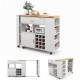 Folding kitchen island cart featuring a large drawer and 5-tier shelves, ideal for kitchen organization and mobility.