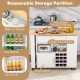 Reversible folding kitchen island cart with rubber wood countertop, wine rack, and spice rack for versatile kitchen.