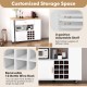 Reversible folding kitchen island cart with adjustable shelves, removable wine rack, and spacious countertop for.