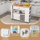 Reversible folding kitchen island cart with a rubber wood countertop, wine rack, and adjustable shelves for versatile.