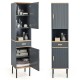 Narrow gray free-standing bathroom cabinet with a smooth drawer guide rail, ideal for organized storage in any room.