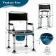 Folding bedside commode chair with adjustable height, detachable bucket, and ergonomic design for stability and comfort.