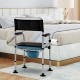 Detachable bucket and towel holder on a 4-in-1 folding bedside commode chair with adjustable height for convenience.