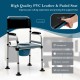 Folding bedside commode chair with adjustable height, waterproof PVC cushion, and detachable bucket for versatile use.
