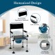 Folding bedside commode chair with detachable bucket, ergonomic backrest, and towel holder for versatile use.