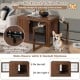 Furniture dog crate in walnut finish with double doors, cushioned bed, and chew-resistant steel wire for pet safety.