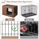 Furniture dog crate in walnut finish with double doors, chew-resistant steel wire, and comfortable sponge cushion.