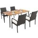 5-piece patio dining set featuring acacia wood table and cushioned PE rattan chairs, ideal for outdoor meals.