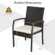 Cushioned dining chair with PE rattan, 400 lbs capacity, ergonomic design, dimensions 22"x16"x35" for patio use.