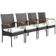 Four patio wicker dining chairs with detachable cushions, made of PE rattan and acacia wood, perfect for outdoor dining.