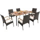 Elegant 7-piece patio dining set showcasing a spacious acacia wood tabletop, perfect for hosting meals outdoors.