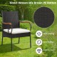 Hand-woven mix brown PE rattan chair with detachable cushion, ergonomic armrests, perfect for patio dining.