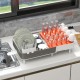 Expandable dish drying rack with adjustable dual-part design, featuring a detachable utensil holder and stainless steel.