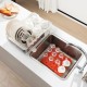 Expandable dish drying rack with stainless steel, featuring detachable cup holder and auto-drain design for convenience.