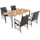 5-piece outdoor dining set featuring an acacia wood table and hand-woven PE rattan chairs with cushions for comfortable.