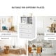 3 drawer dresser in white with cubbies, perfect for bedroom or living room storage and organization.