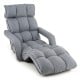 Gray floor chair with raised backrest and adjustable footrest, designed for versatile use in living rooms or guest.