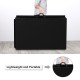Folding black gymnastic mat with hand carry belt, 4 panels, ideal for yoga, gymnastics, and general exercise.