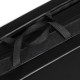 Close-up of the black folding gymnastics mat's hand carry belt, designed for easy transport and storage.
