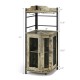 Corner bar cabinet in taupe with adjustable foot pads, anti-tip kit, and spacious cabinet for secure and stylish.
