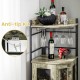 Industrial corner bar cabinet in taupe with glass holder, adjustable shelf, and anti-tip kit for secure storage.