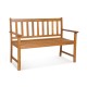 2-person outdoor acacia wood bench with backrest, featuring ergonomic armrests and slatted design for breathability.