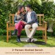 2-person slatted bench made of solid acacia wood, designed for outdoor comfort in gardens and patios.