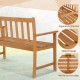 Acacia wood bench with ergonomic armrests, slatted design, and reinforced crossbar, perfect for outdoor seating.