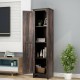 Tall walnut linen tower storage cabinet with four shelves, ideal for bathroom or living room organization.