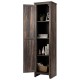 Tall walnut linen tower bathroom storage cabinet with four shelves, raised feet, and a modern design for versatile use.