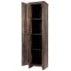 Tall slim linen tower bathroom storage cabinet in walnut finish with four shelves for versatile organization.
