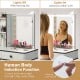 Vanity makeup table set with LED lighted mirror, adjustable brightness, and human body induction function for easy use.