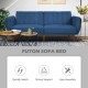 Navy convertible futon sofa bed with wood legs, adjustable backrest, perfect for living room or office use.