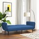 Navy convertible futon sofa bed with adjustable backrest and wood legs, perfect for living room or office use.