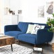 Navy convertible futon sofa bed with stylish armrests and breathable fabric, ideal for modern living rooms or offices.