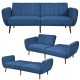 Navy convertible futon sofa bed with adjustable backrest and wood legs, perfect for living room relaxation or sleeping.