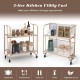 2-tier mobile serving cart with tempered glass shelves, golden metal frame, ideal for kitchen and dining room storage.