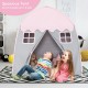 Spacious pink indoor kids play castle tent with windows, accommodating up to 3 children for fun and relaxation.