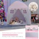 Portable pink kids play castle tent made of 100% cotton canvas, featuring breathable windows and anti-slip bottom for.