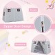 Portable pink kids play castle tent with zipper door design, breathable windows, and sturdy fiberglass frame for indoor.