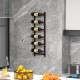 Wall mounted wine rack holding six bottles, featuring a sleek design for space-saving home decoration.