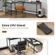 L-shaped computer desk in black with CPU stand, power outlets, and USB ports, ideal for home office use.
