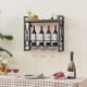 Industrial wall-mounted wine rack with 3 stem glass holders, featuring a heavy-duty metal frame for home bar or kitchen.