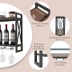 Industrial wall-mounted wine rack featuring a heavy-duty metal frame, 2-tier shelves, and 3 stem glass holders for home.