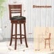Brown 360° bar stool with PU upholstered seat, solid rubber wood construction, ideal for kitchen or cafe use.