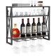 3-tier industrial wall-mounted wine rack with metal frame, glass holder for 16 glasses, ideal for kitchen or dining.