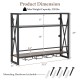 3-tier industrial wall-mounted wine rack with metal frame, glass holder, and retro design for kitchen or dining room.