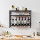 3-tier industrial wall-mounted wine rack with glass holder, metal frame, and retro design for kitchen or dining room.